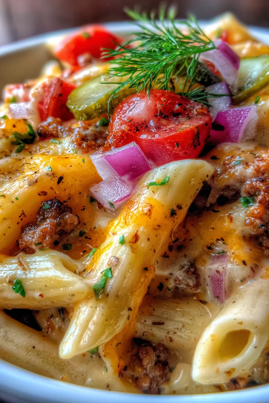 Cheeseburger Alfredo Pasta-ingredients-overhead