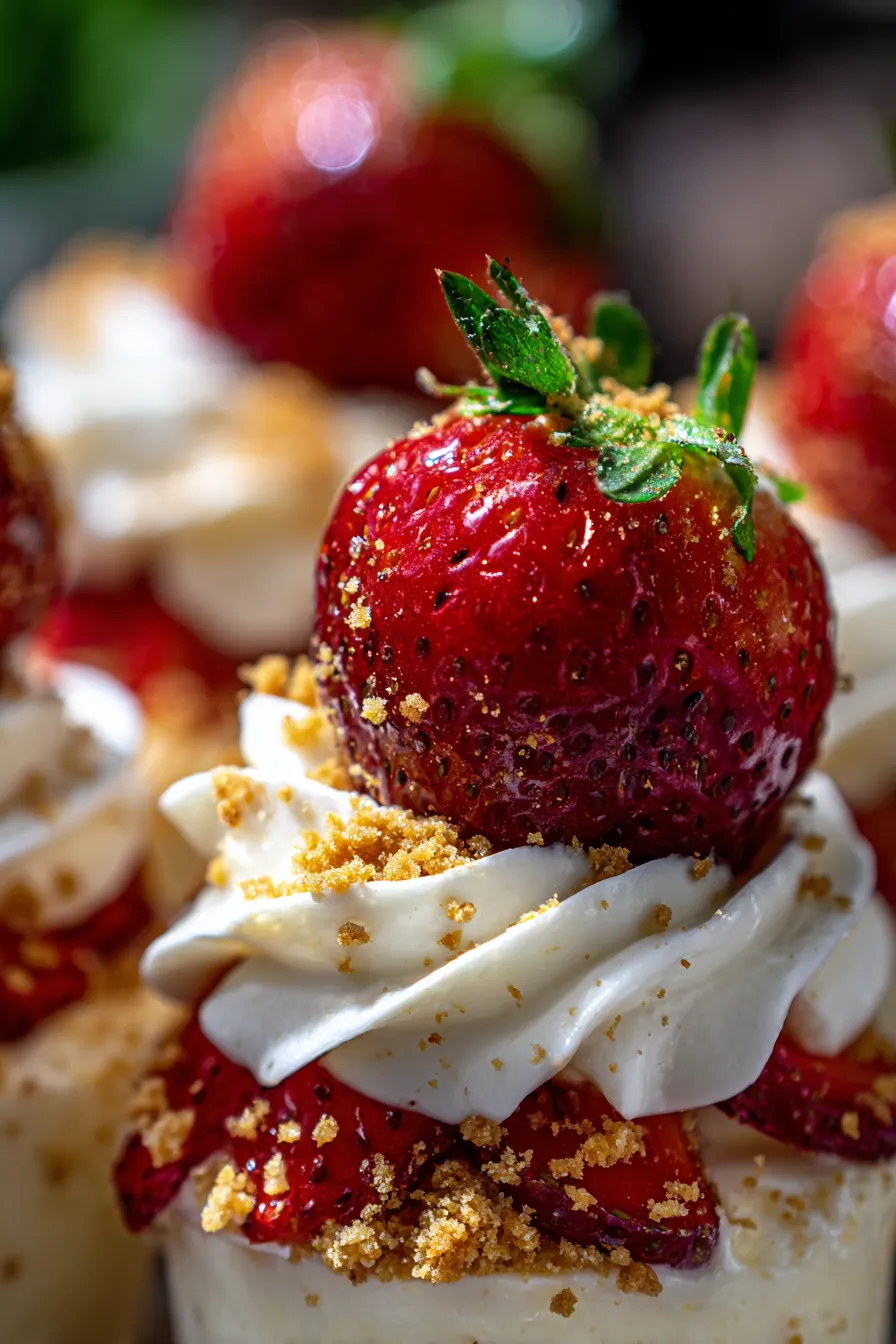 Cheesecake Deviled Strawberries-garnished-sideview