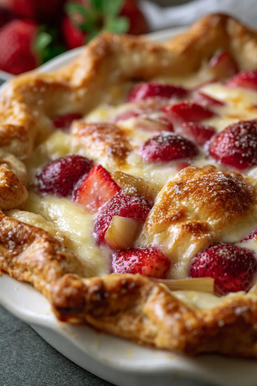 Close-up of flaky pie crust with creamy custard