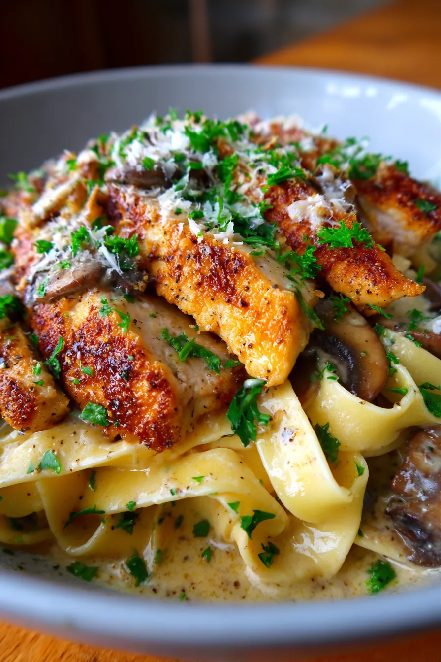 Cozy & Comforting Chicken Marsala Pasta - Well Seasoned Studio-garnished-fresh-parsley