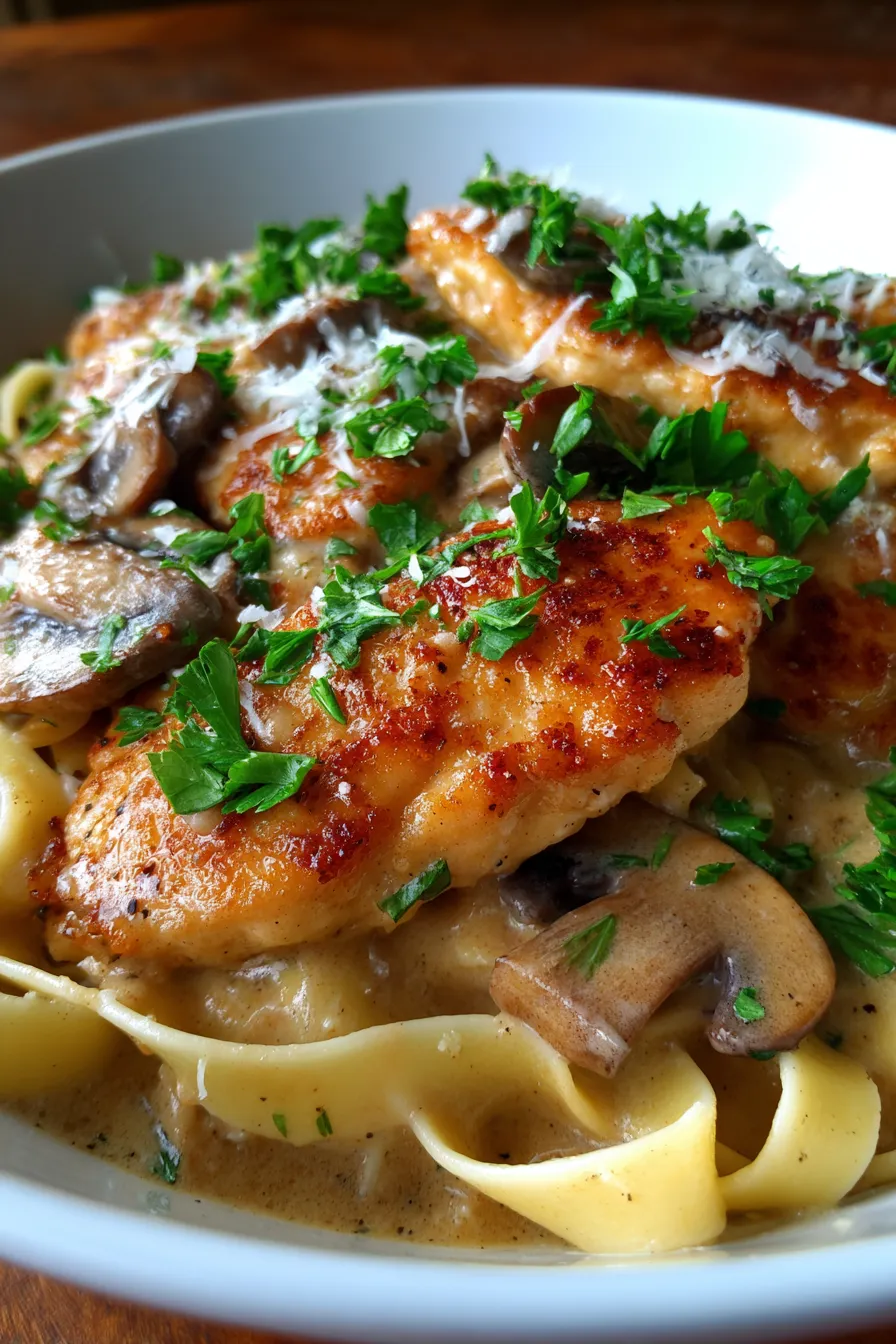 Cozy & Comforting Chicken Marsala Pasta - Well Seasoned Studio-texture-closeup-creamy