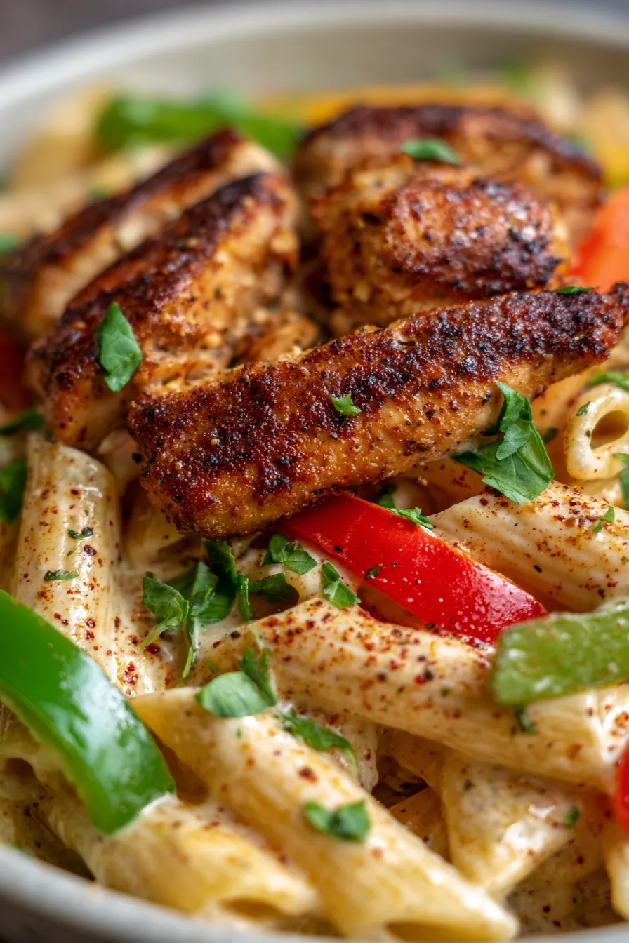 Creamy Cajun Chicken Pasta-close-up-creamy