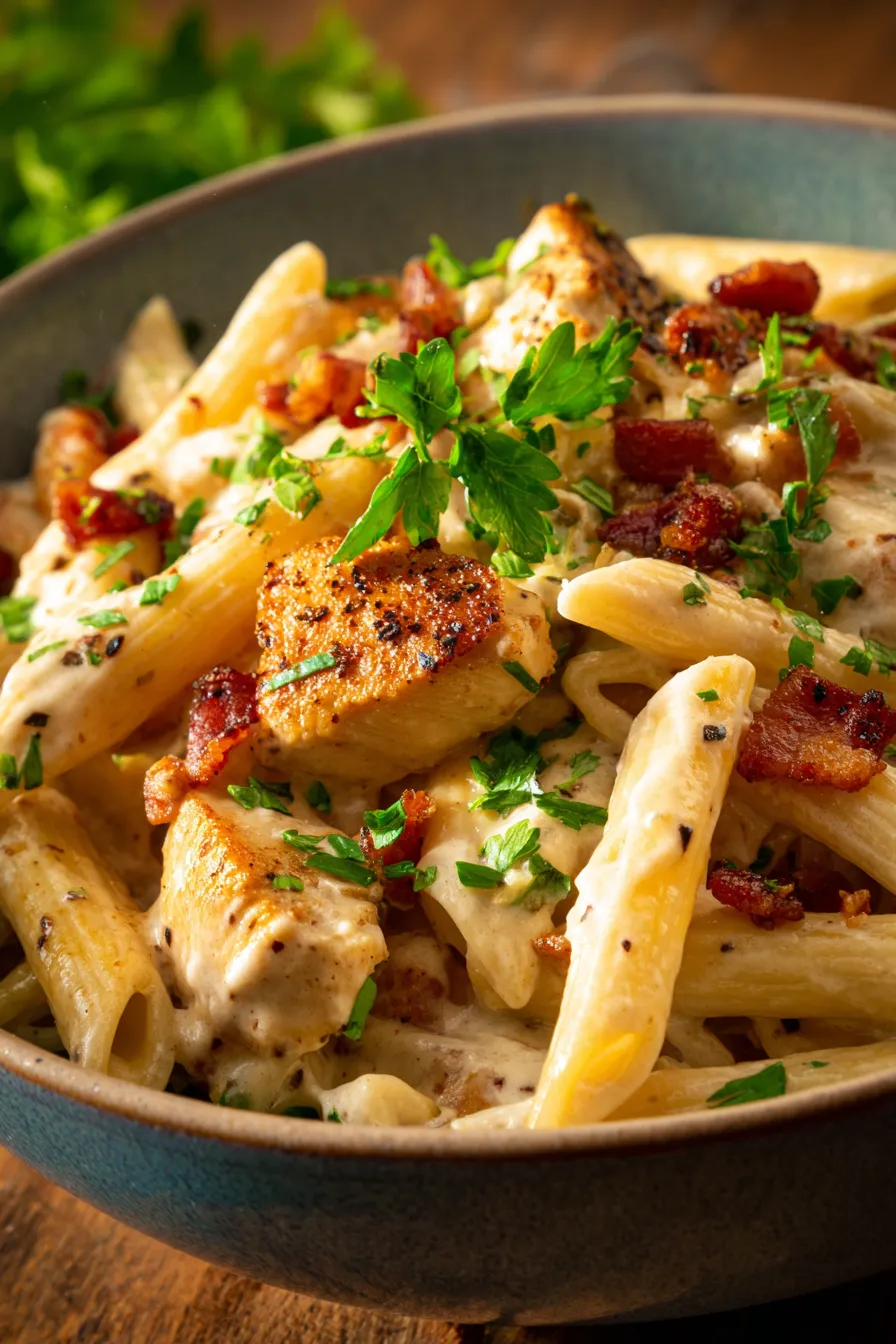 Creamy Chicken Bacon Ranch Pasta-ingredients-prep-rustic