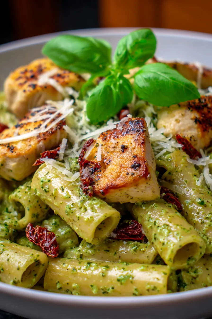 Creamy Chicken Pesto Pasta-close-up-texture