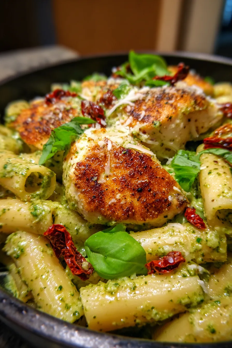 Creamy Chicken Pesto Pasta-ingredients-flatlay