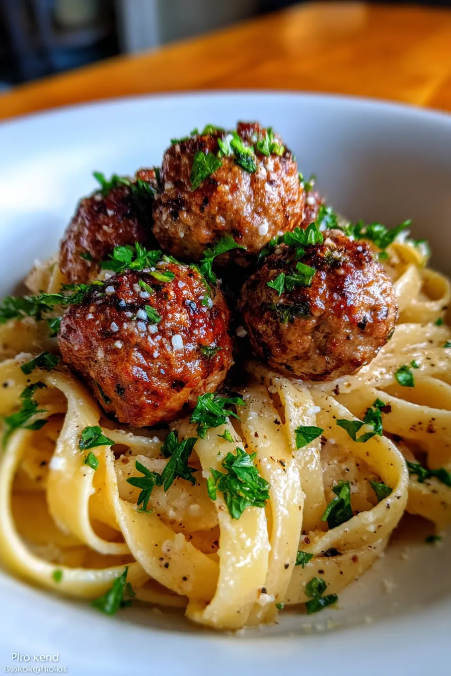 creamy parmesan pasta with meatballs