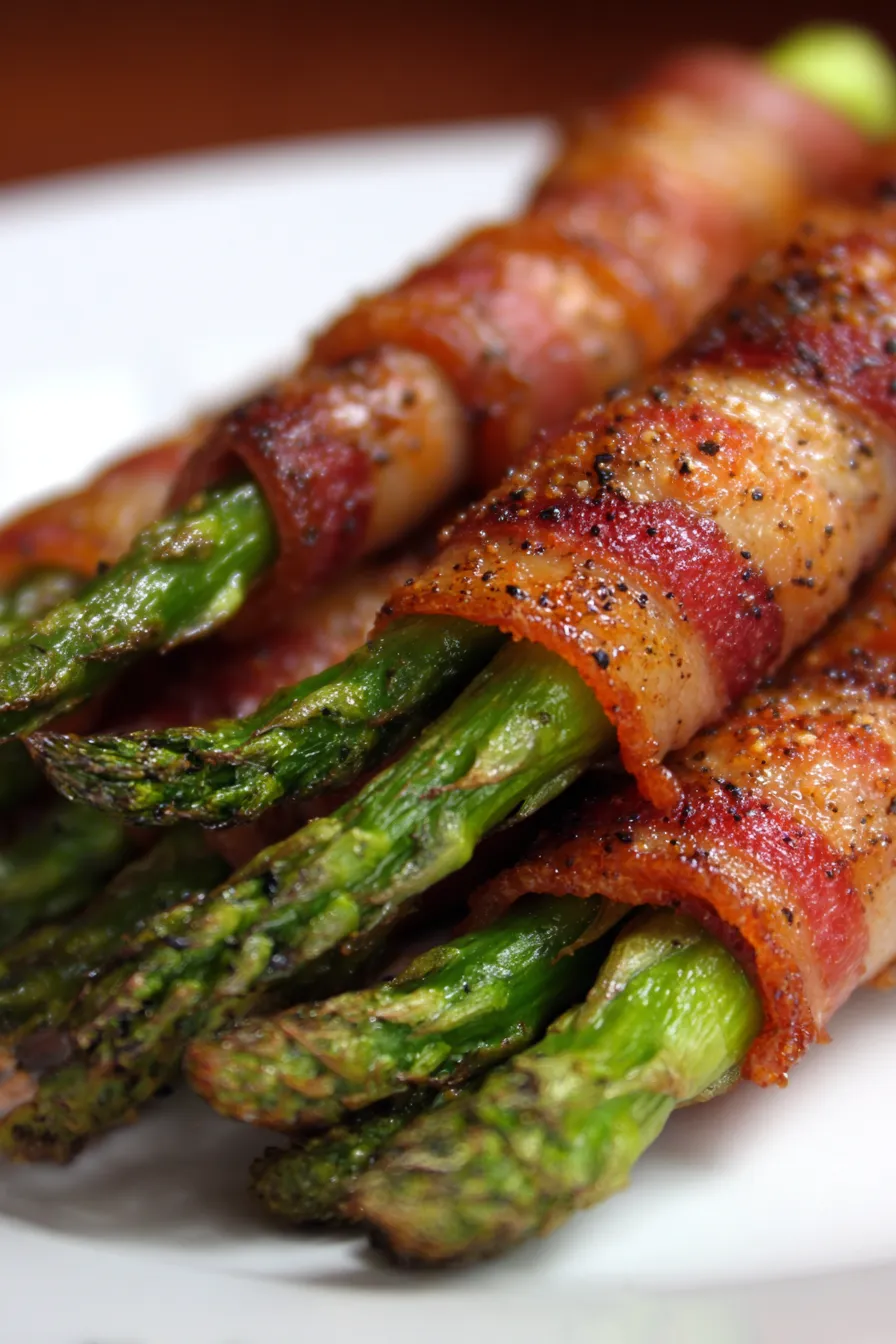 Crispy Asparagus Bacon Bundles Recipe Easy Party Appetizer-texture-closeup