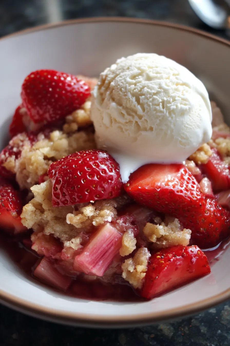 Easy Strawberry Rhubarb Puddin-fresh-ingredients-rhubarb-strawberries-overhead