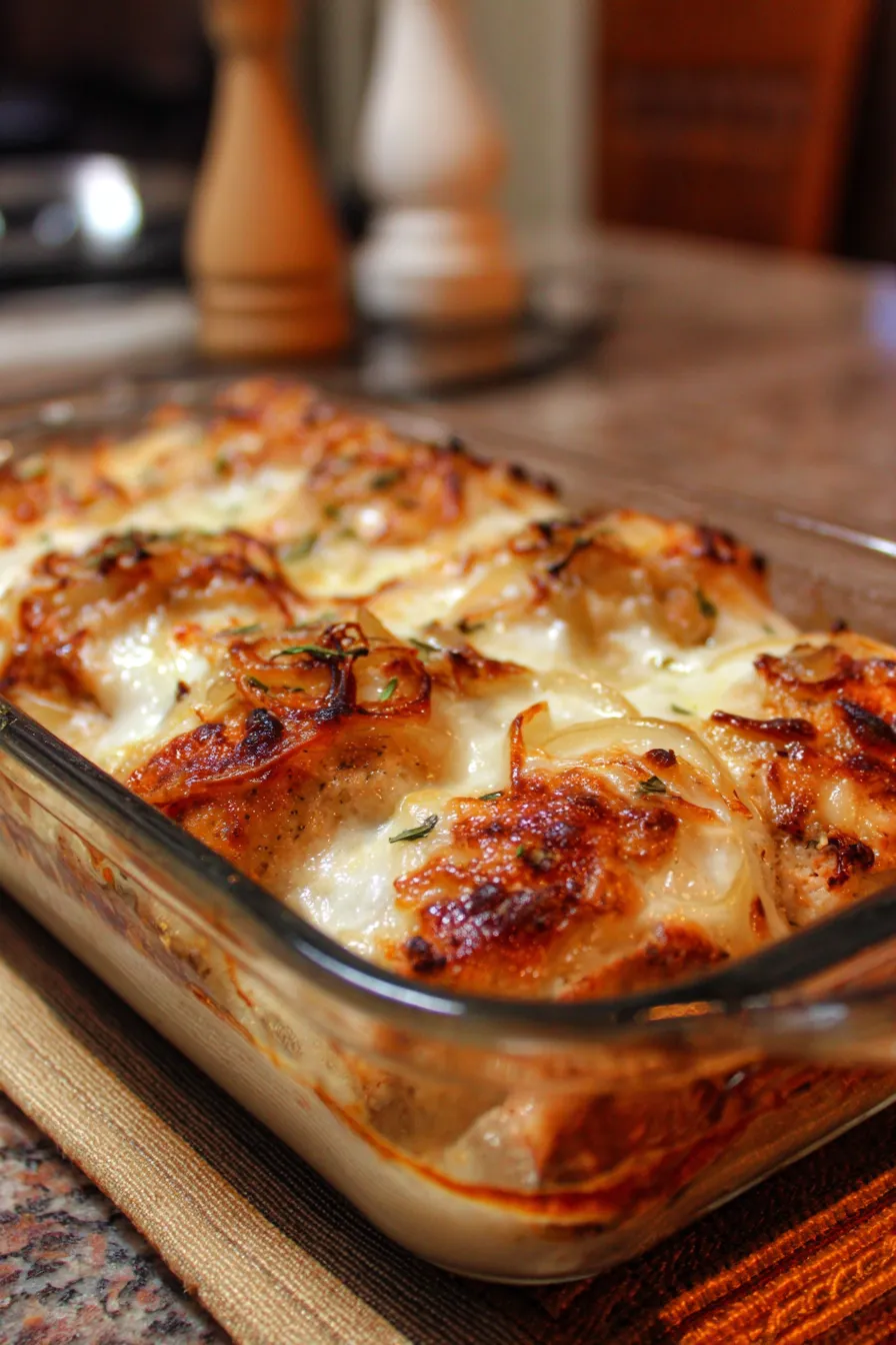 French Onion Chicken Bake-serving-dish