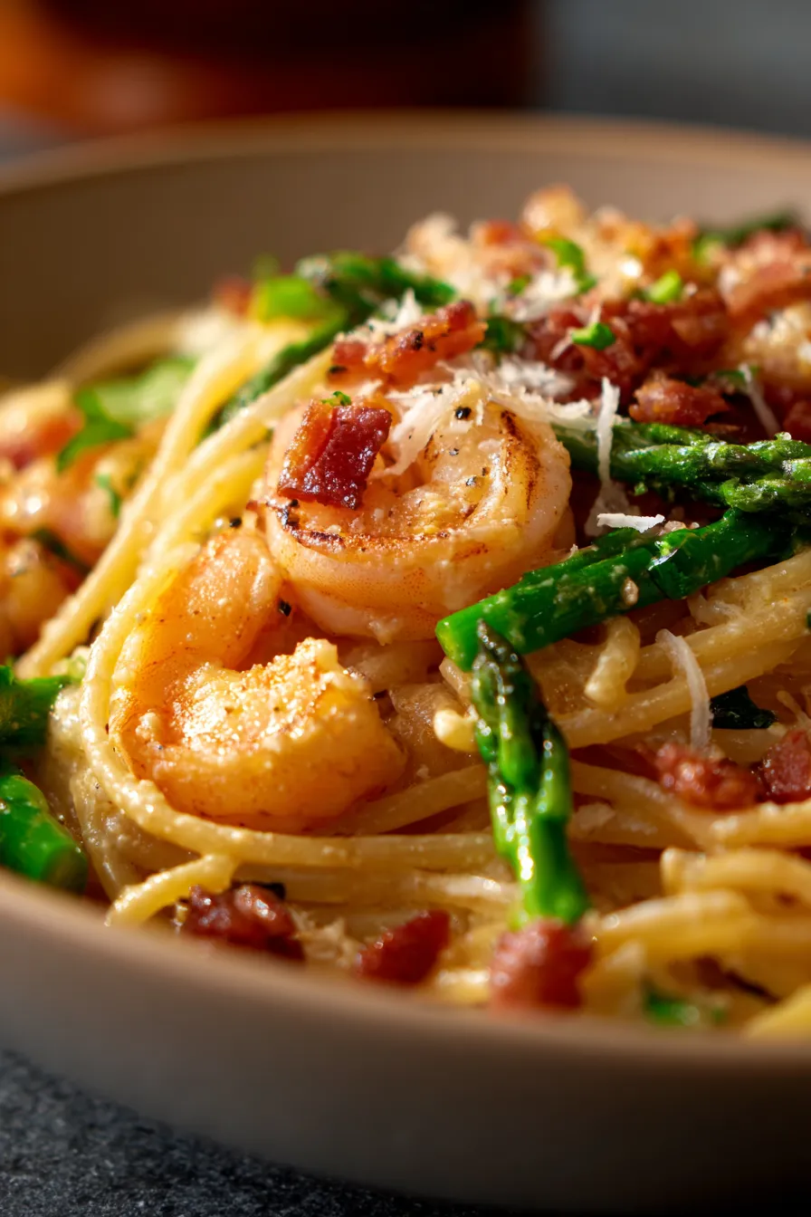Freshly cooked pasta with spring vegetables