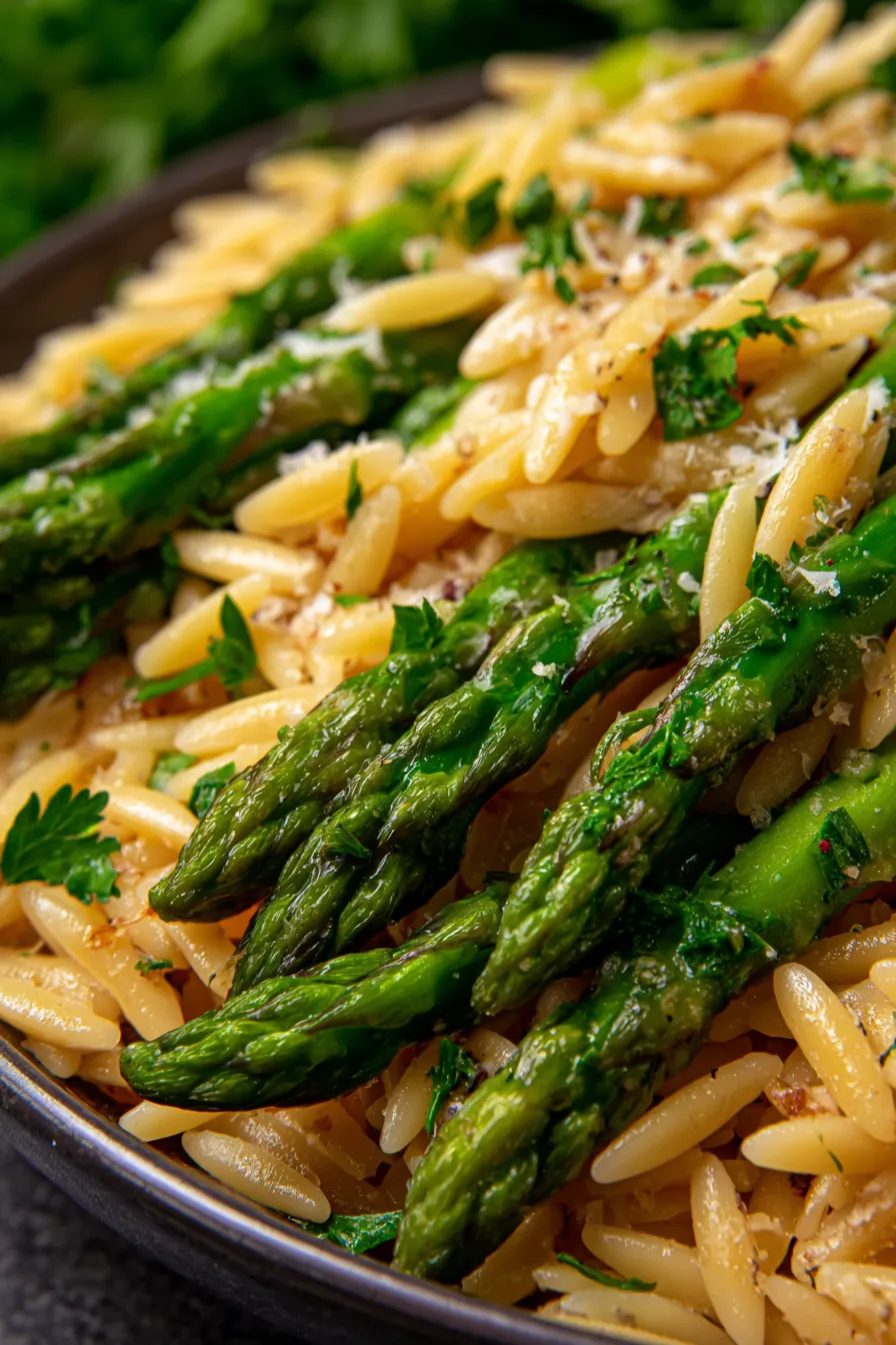 Garlic Butter Asparagus Orzo-texture-closeup