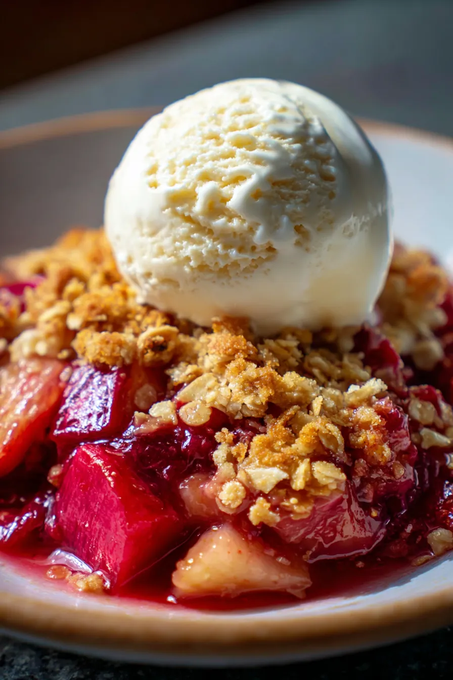 Irresistible Rhubarb Crisp Recipe You’ll Want to Make Again and Again-serving-icecream