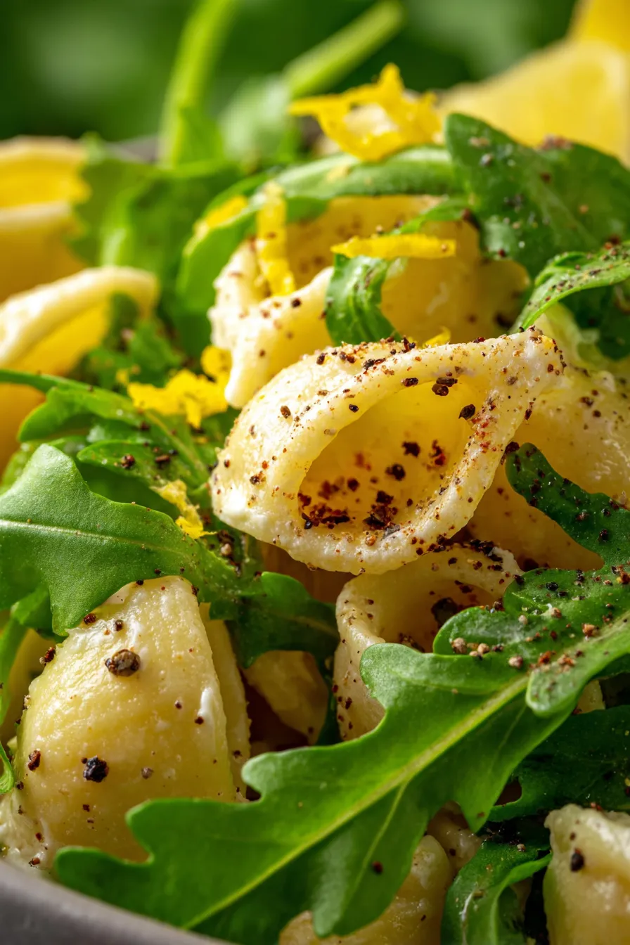 Lemon Ricotta Pasta With Arugula •-creamy-texture-closeup
