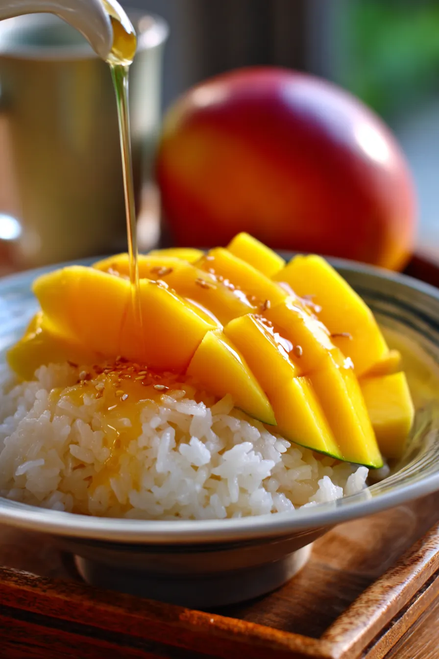 mango sticky rice-close up-sticky texture