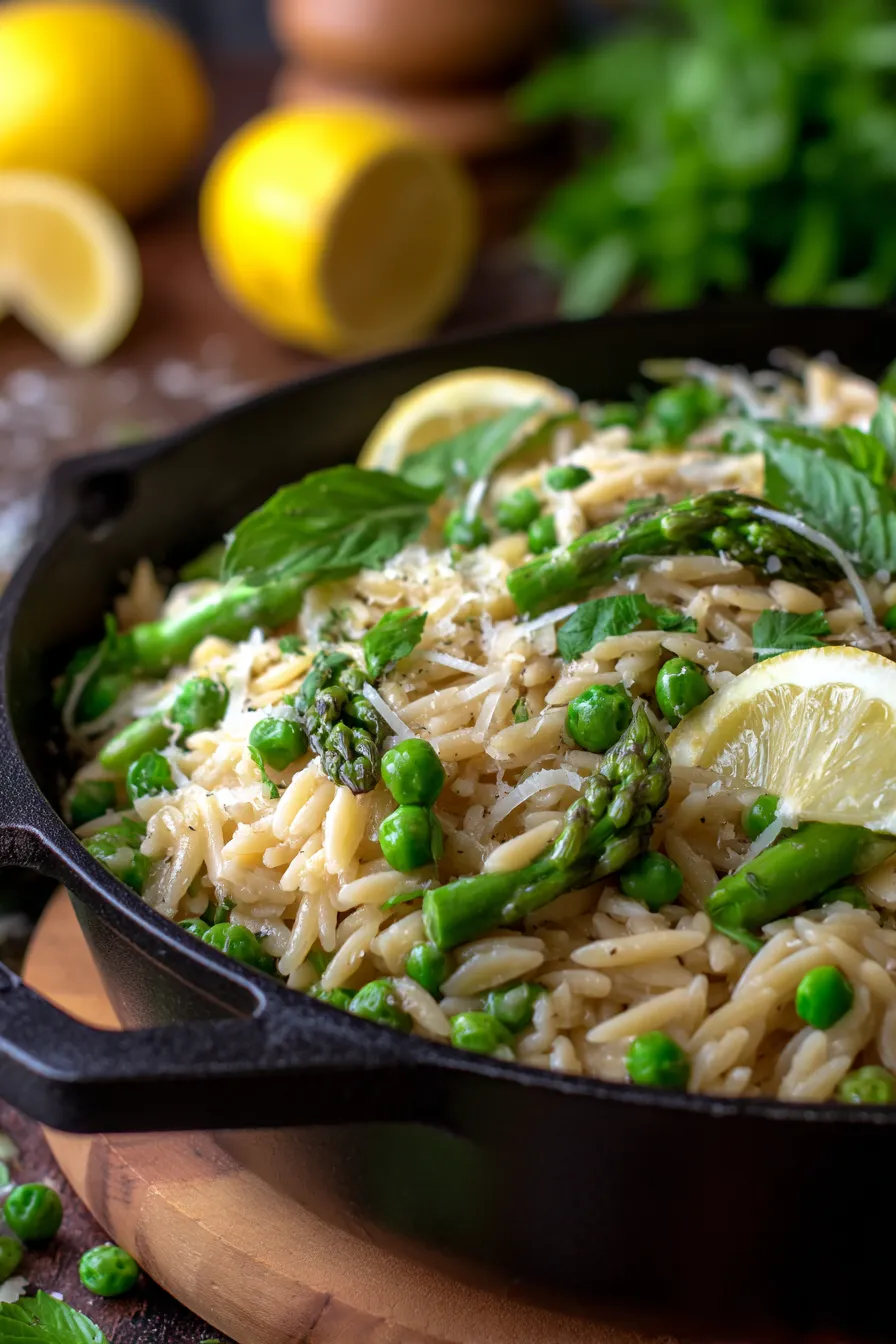One Pot Orzo with Asparagus and Peas-fresh-closeup