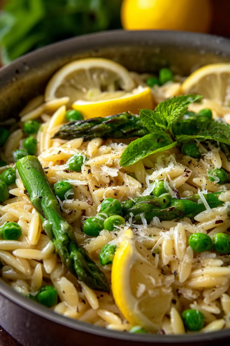 One Pot Orzo with Asparagus and Peas-ingredients-overhead