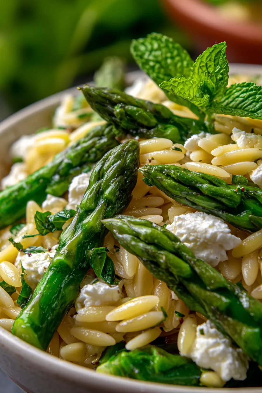 Orzo Salad with Asparagus, Artichoke Hearts and Feta-serving-bowl