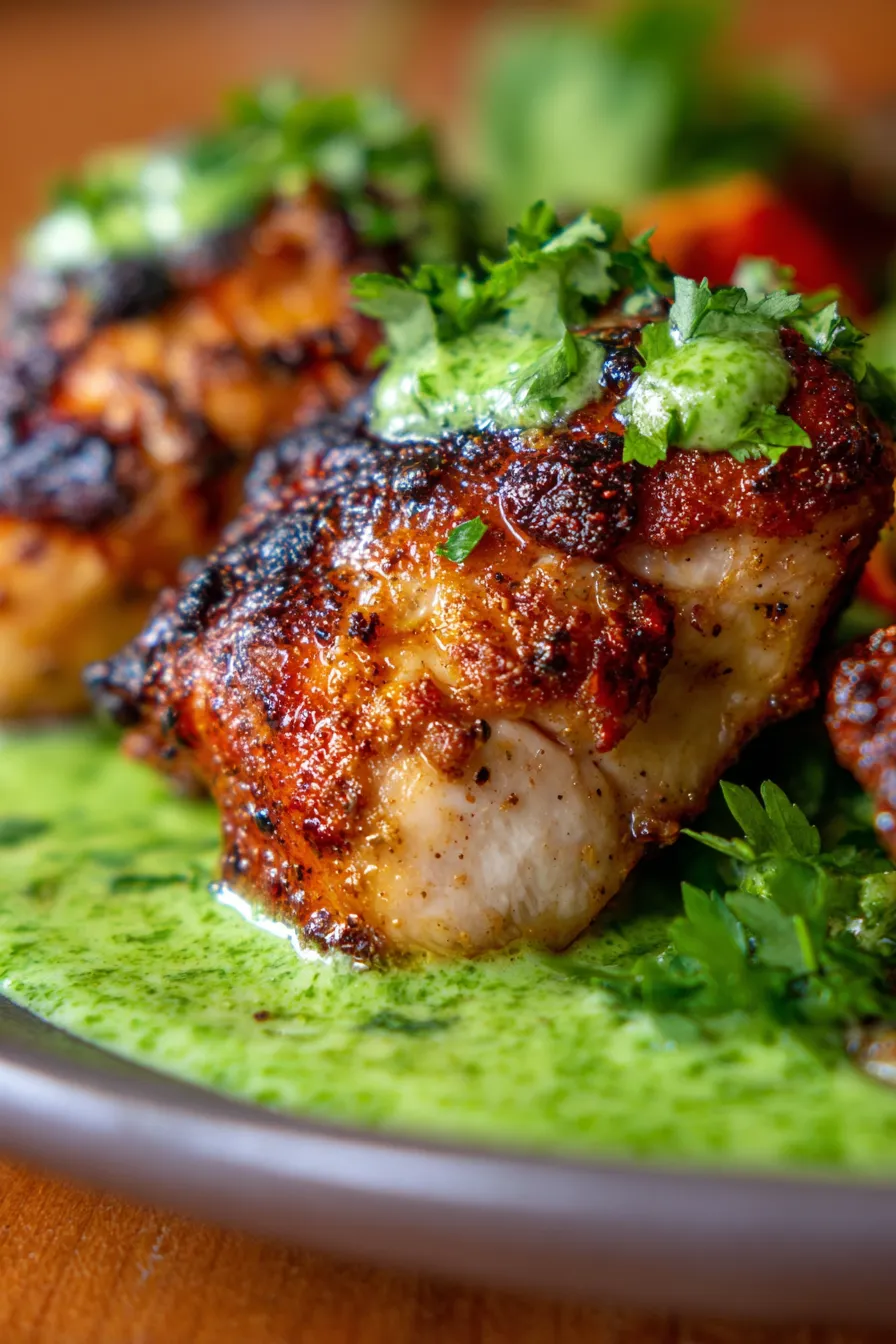 Peruvian Chicken with Green Sauce-close-up-texture