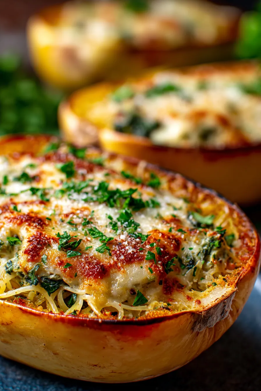 Spaghetti Squash Boats-cheesy-texture-closeup
