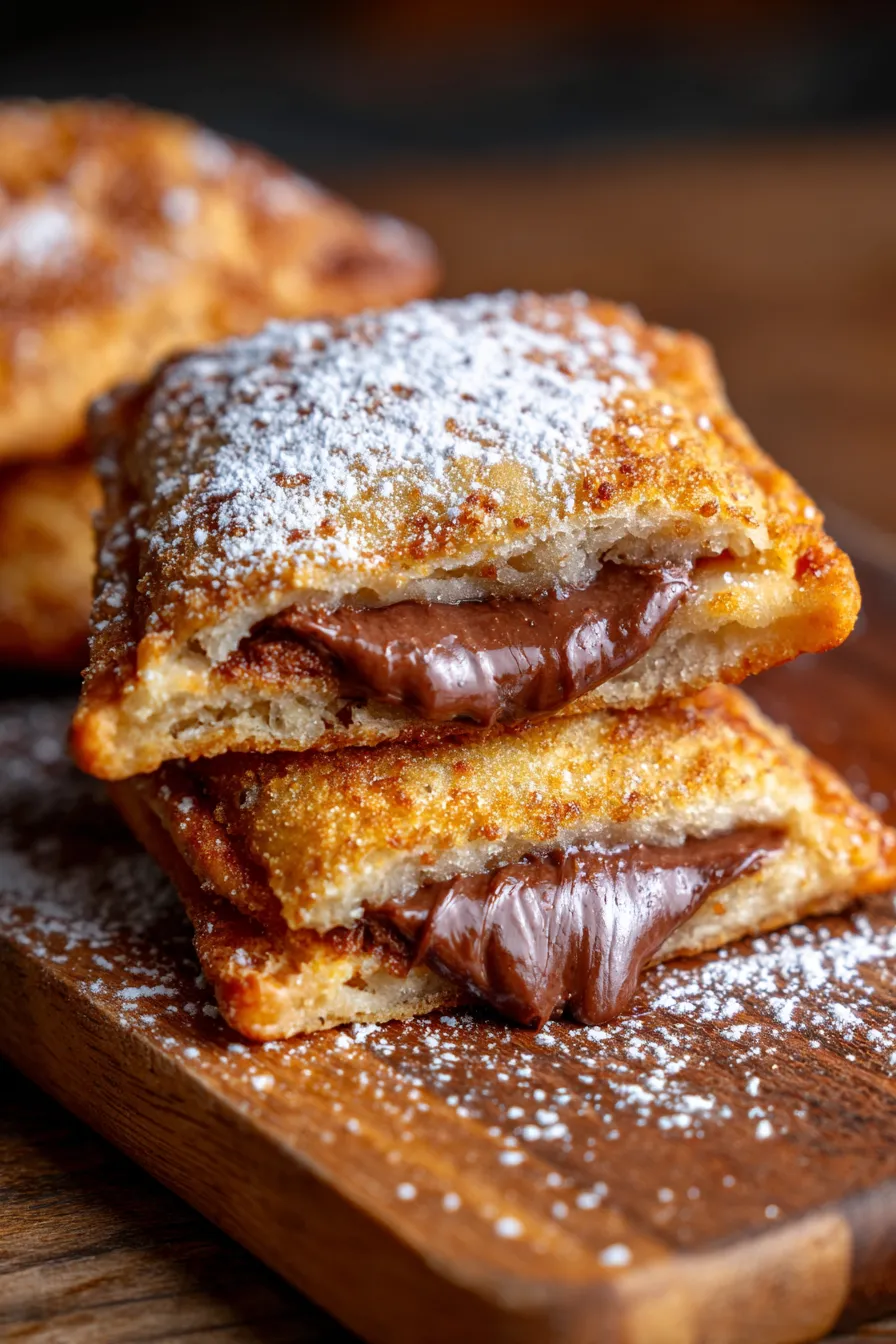 stacked toast pies with powdered sugar
