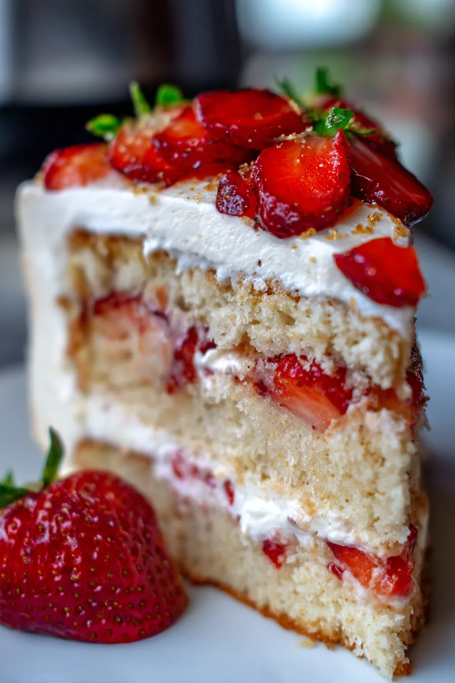 Strawberry Cake Recipe-slice-closeup