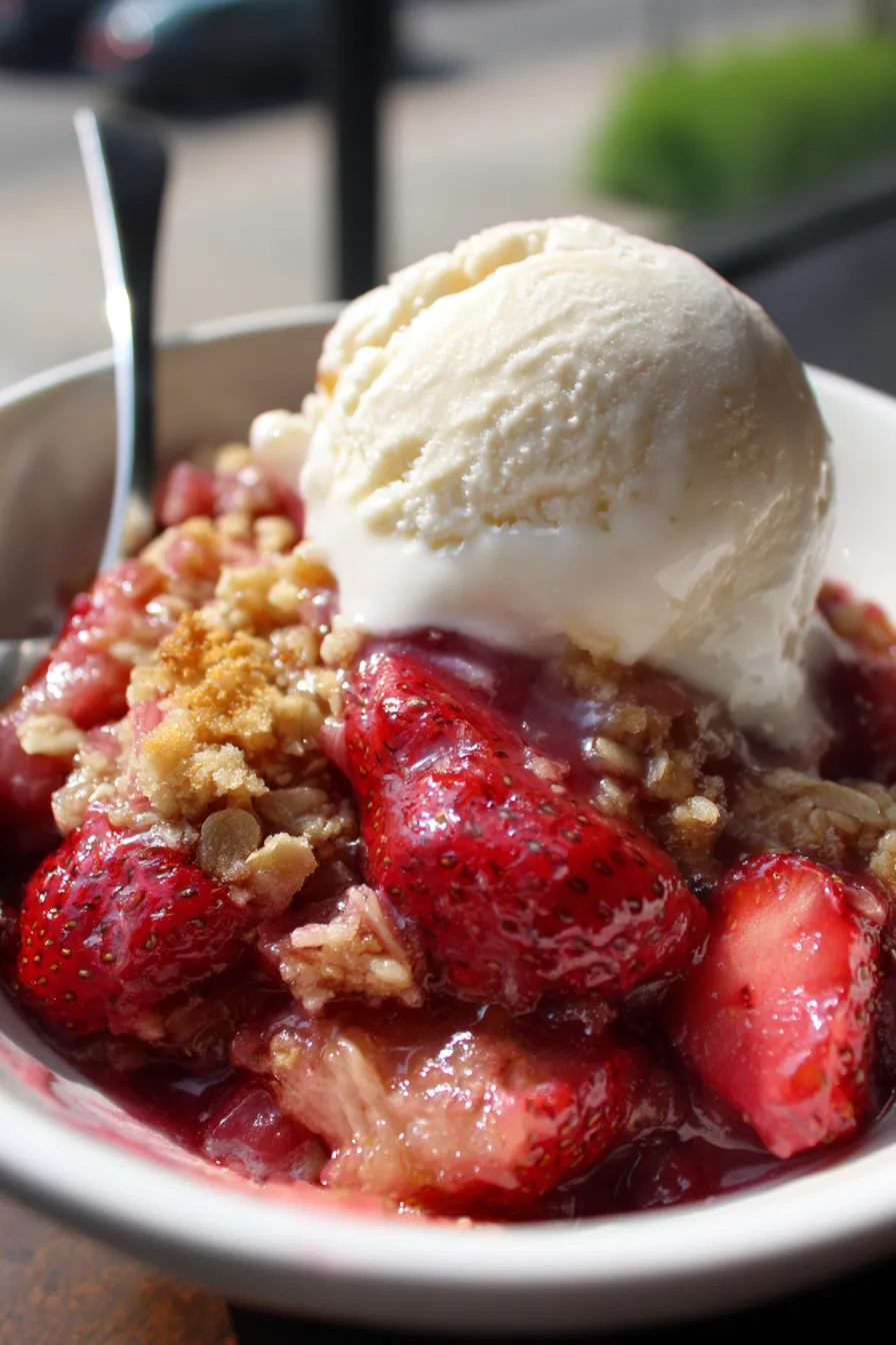 Strawberry Rhubarb Crisp with ice cream