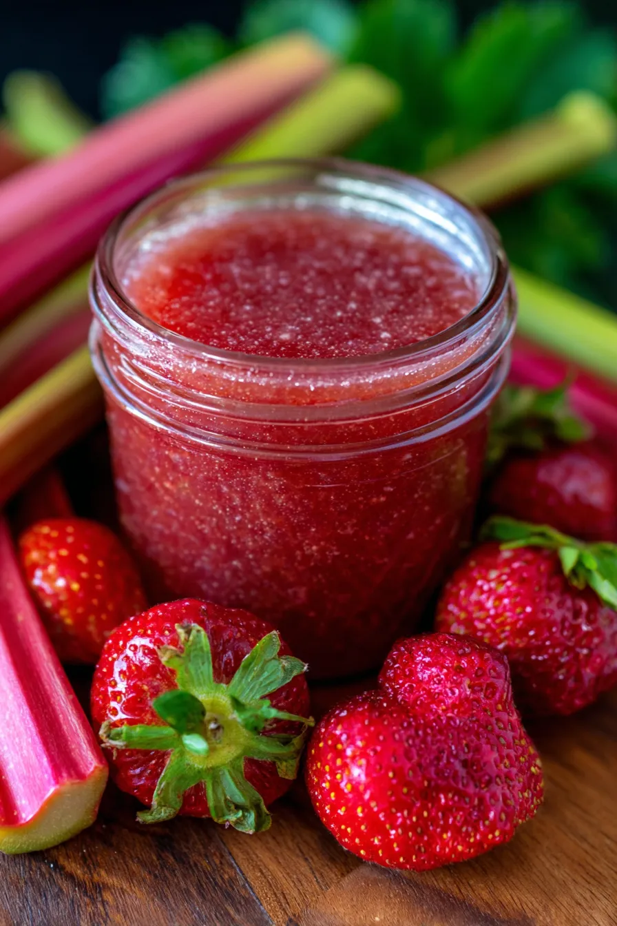 strawberry rhubarb jam-ingredients-overhead