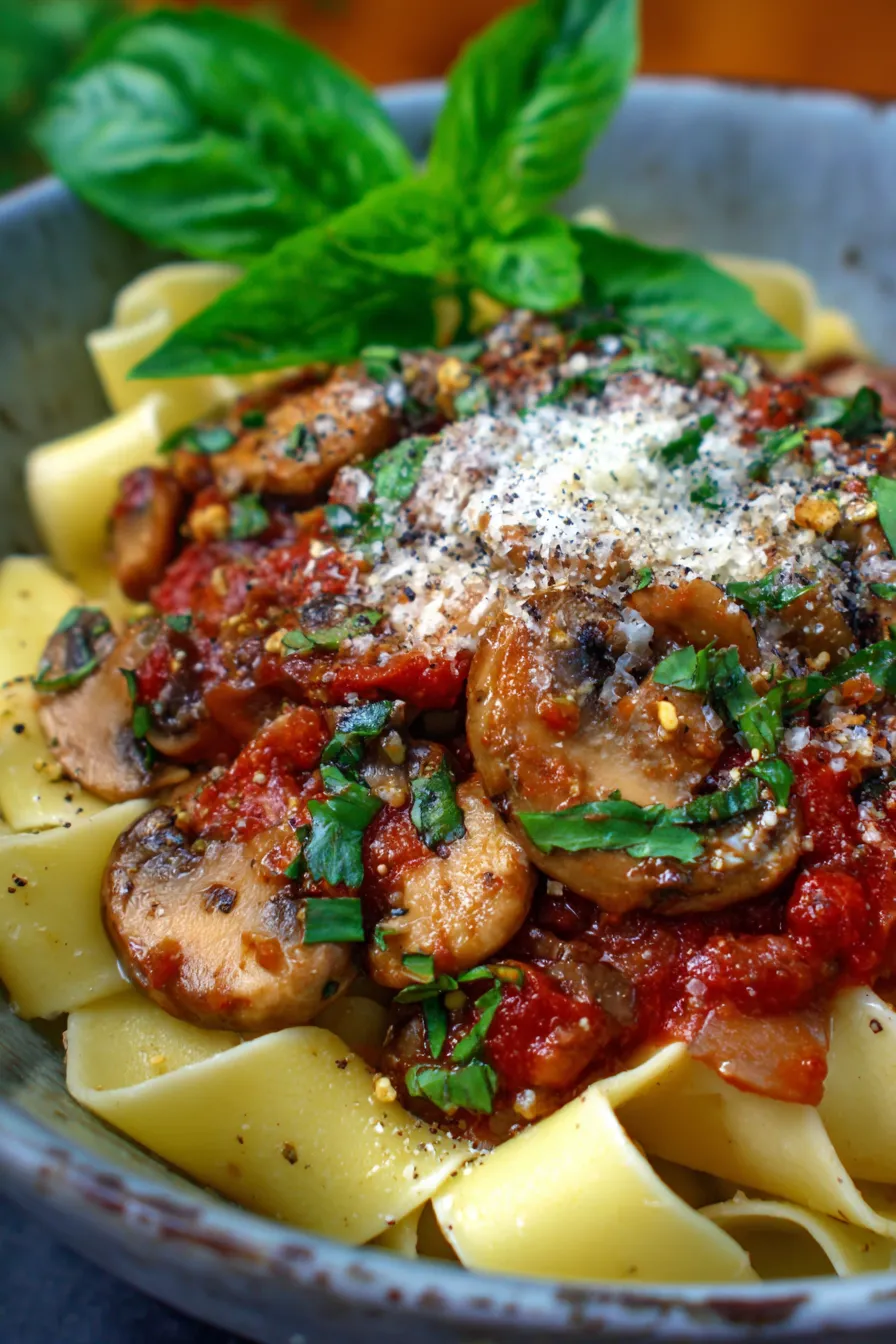 Vegetarian Mushroom Ragu pasta closeup